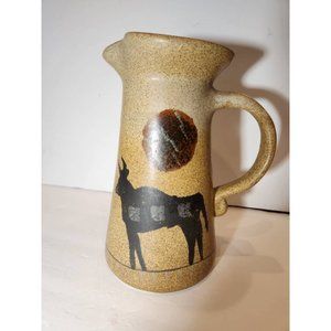 Stoneware Pottery Glazed Bull Motif Country Western Pitcher 9.5"